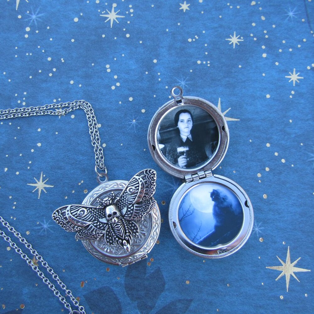 Custom Photo Locket Necklace Send me your photos to put inside  Witchy Moth